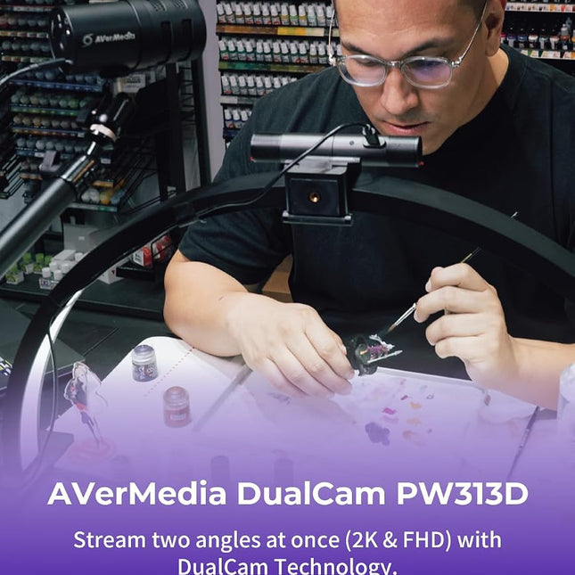 AVerMedia PW313D DualCam 2K Document Camera and Webcam for PC/Mac/Laptop, Autofocus, AI Noise Reduction, Online Teaching, Works with Zoom/Teams/Google Meet, Includes Tripod, TAA/NDAA Compliant