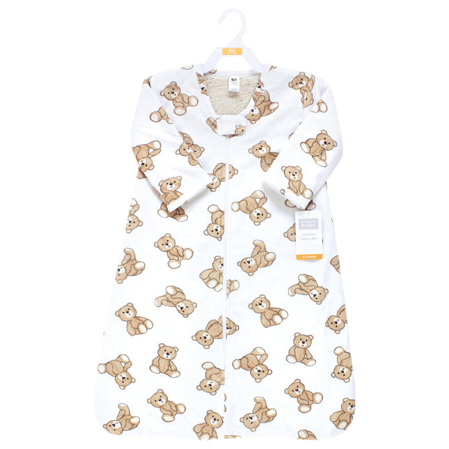 Hudson Baby Infant Girls Long Sleeve Plush Faux Fur Sleeping Bag, Wearable Blanket, Teddy Bears, 0-6 Months