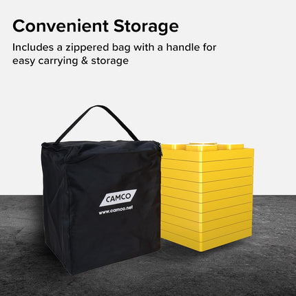 Camco Camper/RV Leveling Blocks | Features Interlocking Nested Design & Storage Bag for RV Storage and Organization | Each Leveling Block Measures 8.5" x 8.5" x 1" | 10-Pack, Design May Vary (44510)