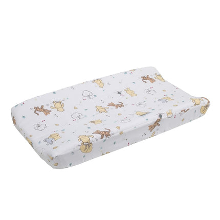 Disney Winnie the Pooh Classic Pooh 100% Cotton Quilted Changing Pad Cover in Ivory, Butter, Aqua and Orange, 1 Count (Pack of 1)