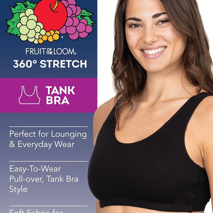 Fruit of the Loom Women's Built Up Tank Style Sports Bra Value Pack, Opaque, Black/Wht/Wht/Heather Grey, 36 (Pack of 4)
