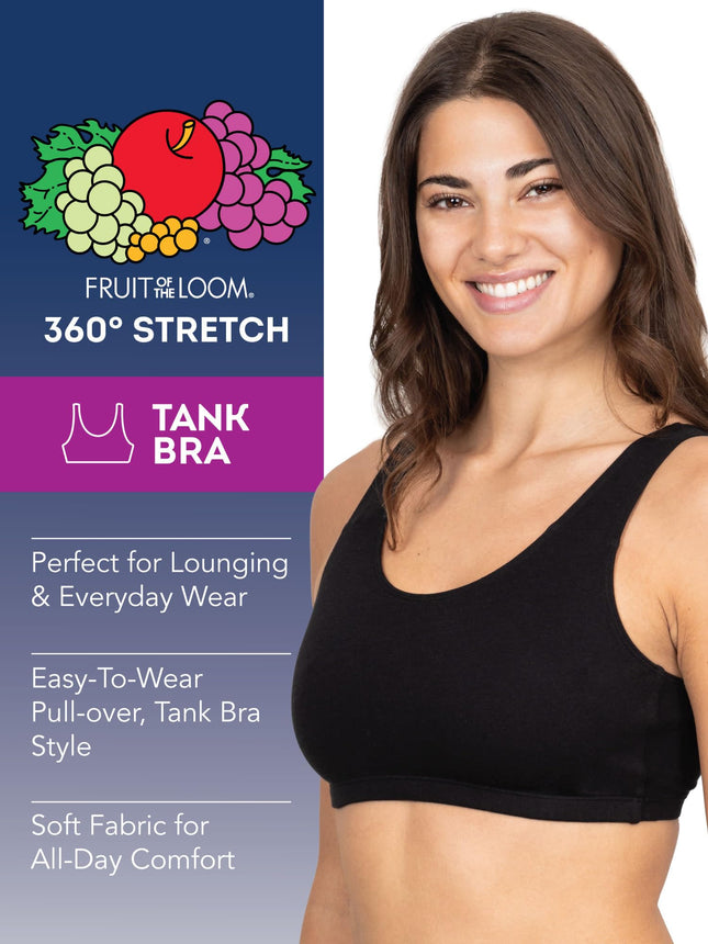 Fruit of the Loom Women's Built Up Tank Style Sports Bra Value Pack, Opaque, Black/Wht/Wht/Heather Grey, 36 (Pack of 4)