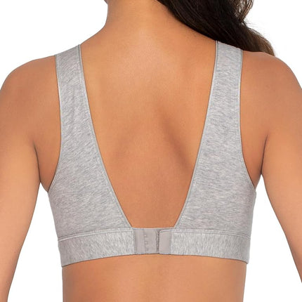 Fruit of the Loom Women's Full Coverage Wireless Cotton Bralette Bra, Opaque, White/Grey Heather, XL