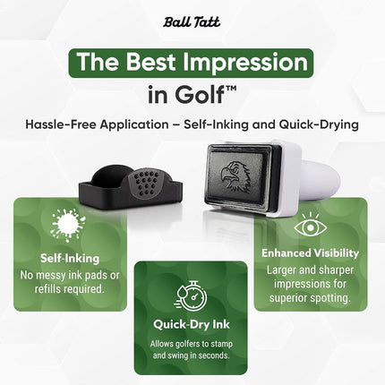 Ball Tatt - Golf Ball Stamp, Self-Inking Marker - Quick-Dry Permanent Marking Tool, No Leaks or Refills, Reusable & Waterproof Golfing Stamper - Ideal Gift for Golfers, Dads, Retirement (Angry Eagle).