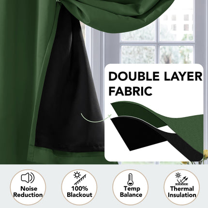 Deconovo Total Blackout Curtains with Double Layer, Noise Reduction Curtains, Thermal Insulated Drapes for Living Room Bedroom Patio Door (Green, 100W x 108L Inch, 1 Panel)