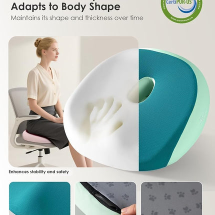 FLORICH Seat Cushion, Memory Foam Cushion for Office Chair, Ergonomic Office Seat Chair Cushion for Relieving Sciatica, Soft & Breathable Car Seat Cushion - Green
