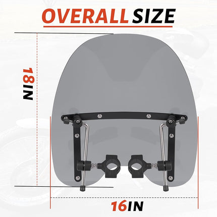 ECOTRIC Universal Tinted Windshield 18"x16" Compatible with Honda Harley