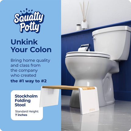 Squatty Potty The Stockholm Bamboo Folding Toilet Stool (White Legs), Bamboo And White Legs, 7 Inch