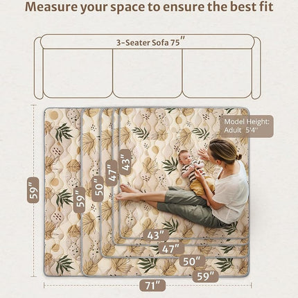 Blissful Diary Baby Play Mats for Floor, 127×127cm Crawling Mat, Thicken Soft Padding Foam Playmats for Babies and Toddlers Infants, Foldable and Machine Washable, Earth Tones Design