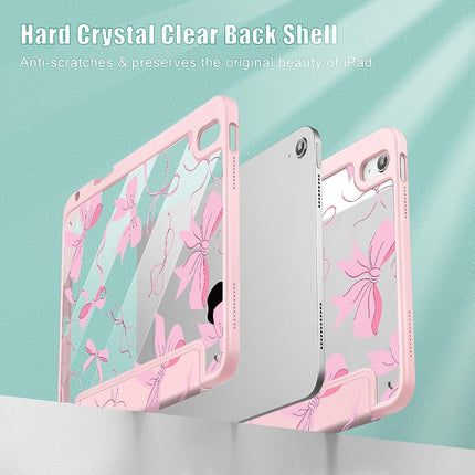 May Chen for iPad (A16) 11th Generation Case 11 Inch 2025, iPad 10th Gen Case 2022 10.9 inch, Built-in Pencil Holder with Shockproof Cover Clear Transparent Back Shell Auto Wake/Sleep, Pink P631 Bows