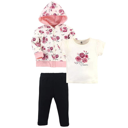 Hudson Baby Ensemble bébé unisexe en coton avec sweat à capuche, body/t-shirt et pantalon, rose, 5 ans (5T)