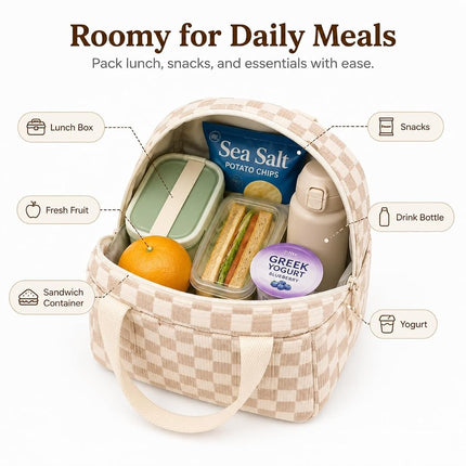 Bluboon Lunch Bag for Women Men Cute Corduroy Lunch Tote Bags Reusable Insulated Lunch Box Large Capacity Reusable Insulated Cooler for Work Picnic or Travel