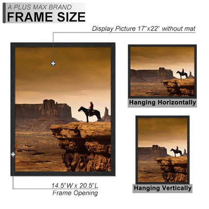 A PLUS MAX 17x22 Picture Frame Set of 3 Black Light Weight Wall Mount