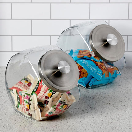 Anchor Hocking 1 Gallon Glass Penny Jar with Lid (4 piece, silver metal, dishwasher safe)