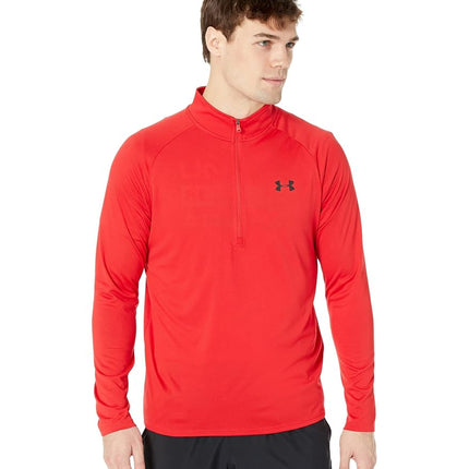 Under Armour Camiseta de manga larga con media cremallera y sudadera Tech 2.0 para hombre, rojo (602)/negro, L alta