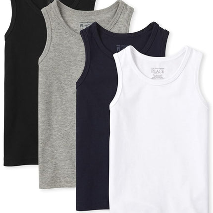 The Children's Place Baby Toddler Boys Mix and Match Tank Top, Black/New Navy/Smoke/White 4-Pack, 9-12 Months