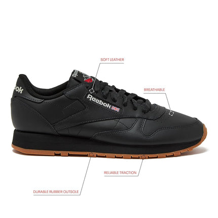 Reebok Men's Classic Leather Sneakers, Core Black/Pure Grey5/Reebok Gum3, 11.5 UK
