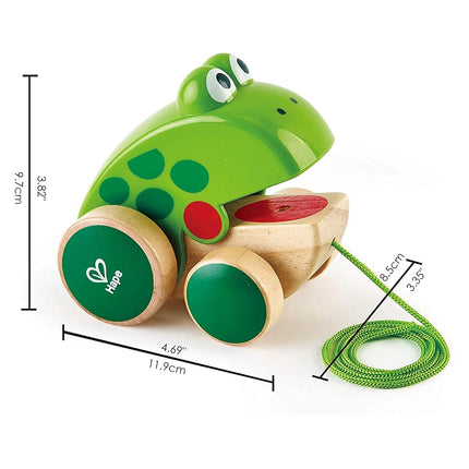 Hape Frog Pull Along | Wooden Frog Fly-Eating Pull Toddler Toy, Bright Colours