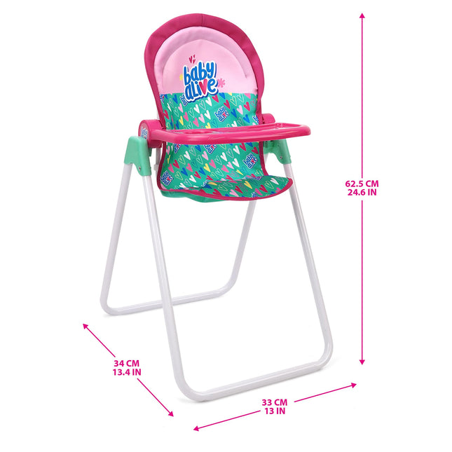 Baby Alive: Doll Highchair Set - Green, Pink, Hearts - for Dolls Up to 24", 5 Matching Feeding Accessories, Rotating Seat, Folding, Kids Toy Ages 3+