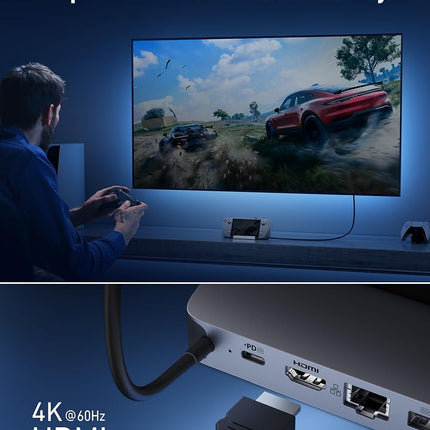 Anker Steam Deck Dock, Docking Station for Steam Deck (OLED)/ROG Ally/Legion Go, 6-in-1 USB C Hub with HDMI 4K@60Hz, 1Gbps Ethernet, 2 USB-A and 1 USB-C Port, 90W Fast Charging (Not for Rog Ally X)