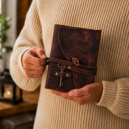 Vintage Leather Journal - Antique Handmade Deckle Edge Vintage Paper Leather Bound Journal - Book of Shadows Journal - Leather Sketchbook - Drawing Journal - Great Gift (Red Brown, 7.5"x5.5")
