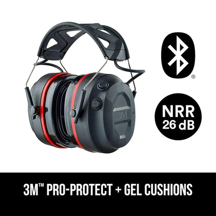 Protector auditivo electrónico 3M Pro-Protect + Almohadillas de gel, índice de reducción de ruido (NRR) 26 dB, orejeras Bluetooth, altavoces de alta fidelidad y micrófono integrado, almohadillas de gel premium (90545-SIOC)