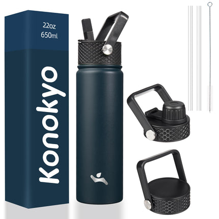 Konokyo Insulated Water Bottle with Straw,22oz 3 L