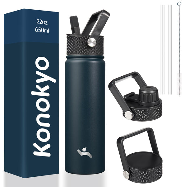 Konokyo Insulated Water Bottle with Straw,22oz 3 L