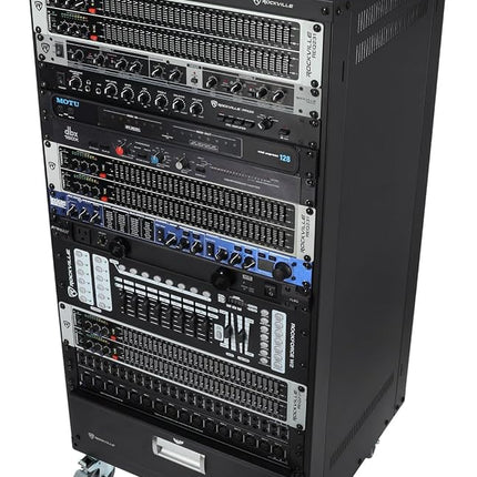 Rockville RR20U 20U Live Sound/Recording Studio Rack Case with Wheels, Reversible Rack Rails, Front & Rear Mounting, Cable Management Ports, 440lb Capacity