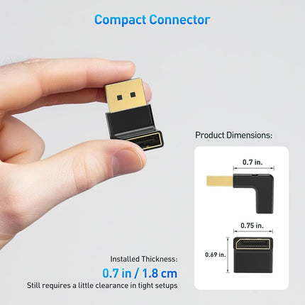 Cable Matters 4K@240Hz Right Angle DisplayPort 1.4 Adapter, 8K DisplayPort 90 Degree Adapter, Black