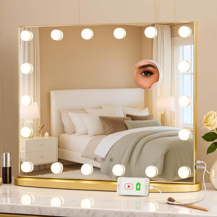 LUXFURNI Vanity Mirror with Light, 60 x 52 cm Holl