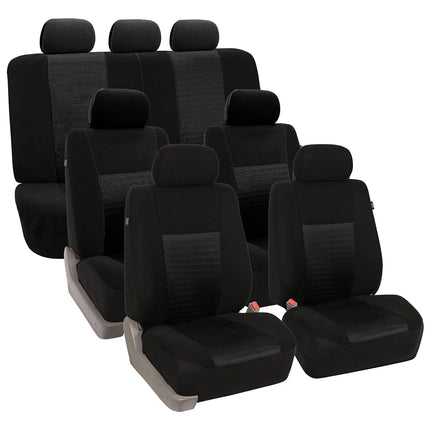 FH GROUP FH-FB060217 Fundas de Asiento de Coche de Tres Filas Trendy Elegance con 7 Reposacabezas, Compatibles con Airbag y Asiento Trasero Dividido, Color Negro Sólido - Se Adapta a la Mayoría de Coches, Camionetas, SUV o Furgonetas