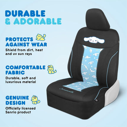 Hello Kitty Cinnamoroll Car Seat Covers - Adorable Light Blue Front Seat Covers with 4PC Carpet Car Floor Mats - Universal Fit for Cars, SUVs & Trucks - Super Cute Cinnamoroll Print & Pattern Accents