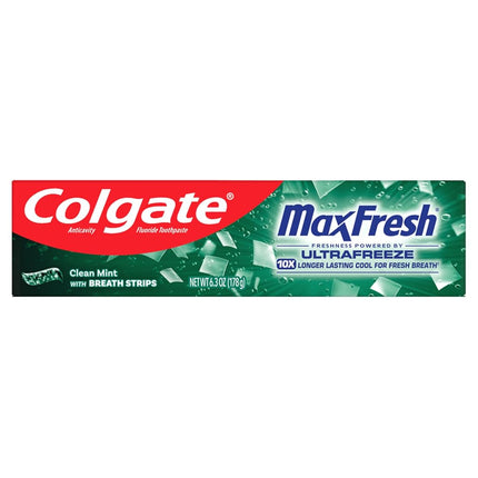 Colgate Max Fresh with Whitening Toothpaste with Mini Breath Strips, Clean Mint Toothpaste for Bad Breath, 6.3 Oz Tube