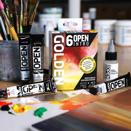 Golden Artist Colors Slow Drying Open Acrylic 6 Color Introduction Set