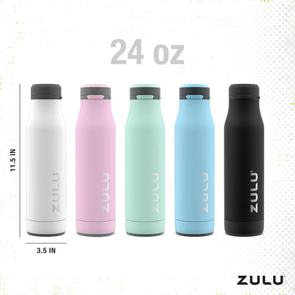 ZULU Ace Vacuum Insulated Stainless Steel Water Bottle with Leak-Proof Locking Lid and Removable Base, Yucca, 24oz