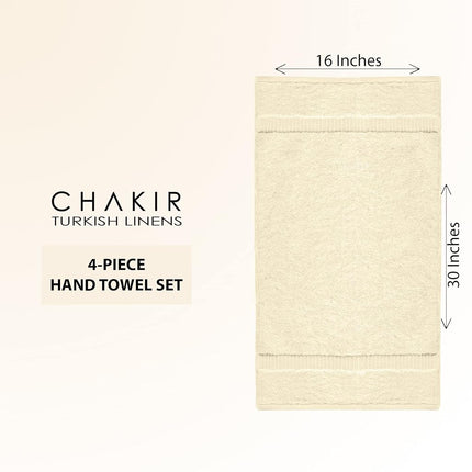 Chakir Turkish Linens 4 Piece Hand Towels, 100% Cotton Turkish Towels for Bathroom, Luxury Soft Absorbent Hand Towel Set, 16 x 30 Inches, Beige