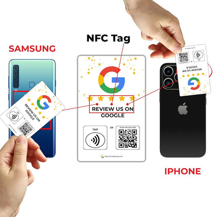 NFC Business Review Cards 5 Pack – Contactless Smart Tap & QR Code – Compatible with Google Review System – Reusable Feedback Tool for Shops, Restaurants, Local Business – Works with All Phones
