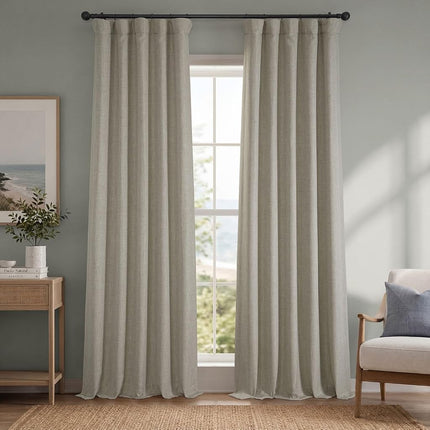 HPD Half Price Drapes Cortinas Opacas de Lino Sintético - Cortinas de Lino de Lujo de 96 Pulgadas de Largo para Dormitorio y Sala de Estar (1 Panel), 50W X 96L, Avena