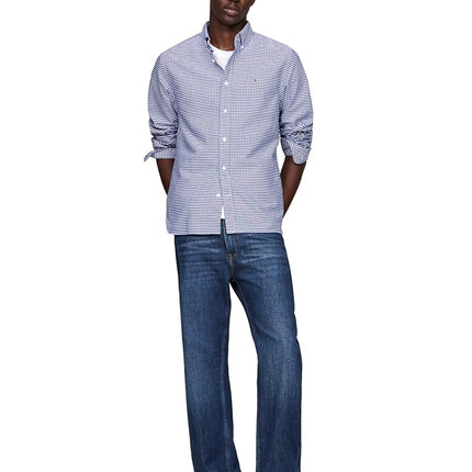 Tommy Hilfiger Long Sleeve Oxford Regular Fit, Men's Button Down Shirts, Also Available in Big and Tall, Royal Blue/Check, Medium