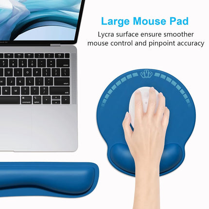 Dapesuom Keyboard Wrist Rest and Mouse Pad with Wrist Support, Memory Foam Cushion for Keyboard and Mouse Set, Ergonomic Desktop Pad Rests with Non Slip Base for Easy Typing & Pain Relief, Dark Blue