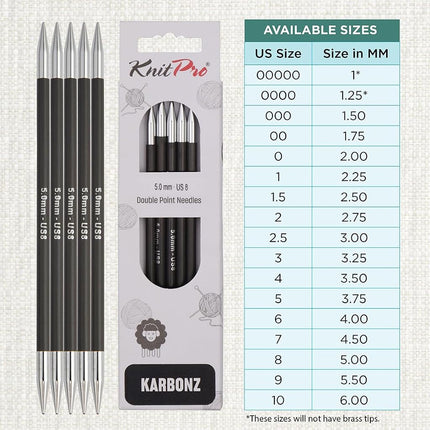 KnitPro Karbonz Double Pointed Needles 8" (20cm) | 5.00 mm