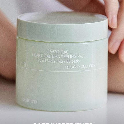 celimax Ji.Woo.Gae Heartleaf BHA Peeling Pad | with Heartleaf Extract, Exfoliating Toner Pads, Facial Peels, Hydrating, For Troubled Skin & Breakouts (60 pads)