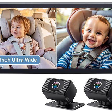 Baby Car Camera for 2 Kids: 6.9" Ultrawide Display