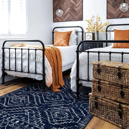 Wonnitar Moroccan Washable Rug 3x5, Blue Non-Slip Entryway Area Rug, Soft Farmhouse Bedroom Throw Mat, Geometric Low Pile Scandinavian Accent Carpet for Entry Kitchen Basement (Blue,3'x5')