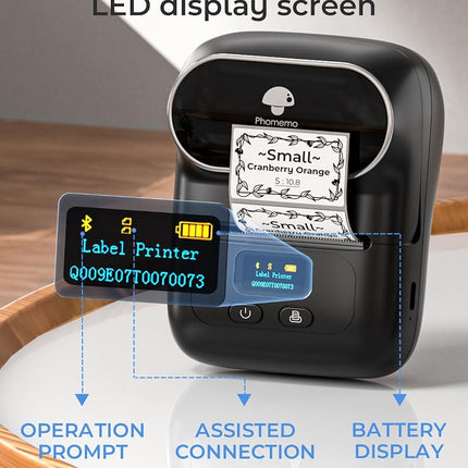 Phomemo M110 Label Printer Machine - Desktop Thermal Label Printer, Bluetooth Labeling Machine for Phone & Tablet, Mini Sticker Printer for Shipping, Address, Clothes, Barcode, Retail (Black)
