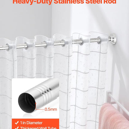 VEVOR Shower Curtain Rod, 28-76 Inches, 1 Inch Diameter Adjustable Spring Tension Stainless Steel Telescoping Rod with Holders, No Drilling Non-Slip for Bathroom, Closet, Window, Room Divider, Silver