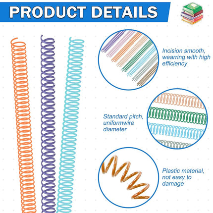 120 Pack Plastic Spiral Binding Coils Binder Binding Spirals Rings Multi Size Spiral Binding Wire Combs Spines Coils, 4:1 Pitch (Pastel Color, 5/16 Inch)