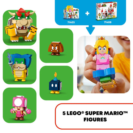 LEGO Super Mario Château de Peach Ensemble d'extension 71408, jouet de jeu à construire, cadeaux pour enfants de 8 ans et plus avec bloc de temps plus figurines de Bowser et Toadette, à combiner avec le pack de démarrage