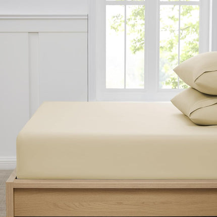King Size Fitted Sheet Only with Full Elastic & Built in Corner Sheet Straps to Prevent Shifting - Soft & Breathable Brushed Microfiber Bottom Sheet, King, Beige/Cream